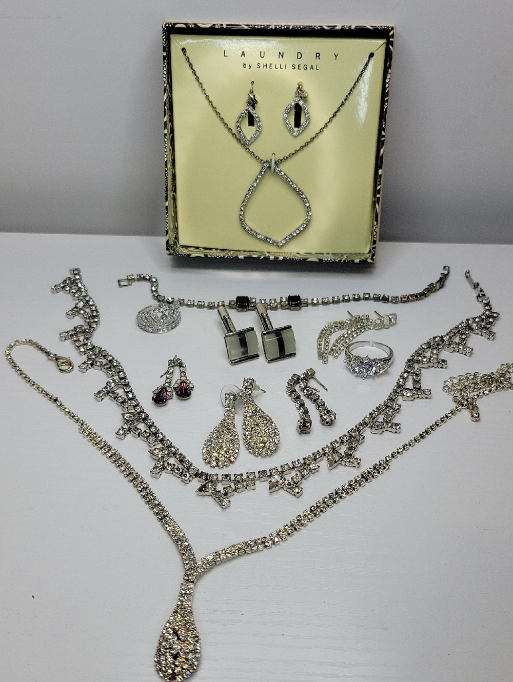 Rhinestone Jewelry bundle, Laundry By Shelli Segal Silver-Tone